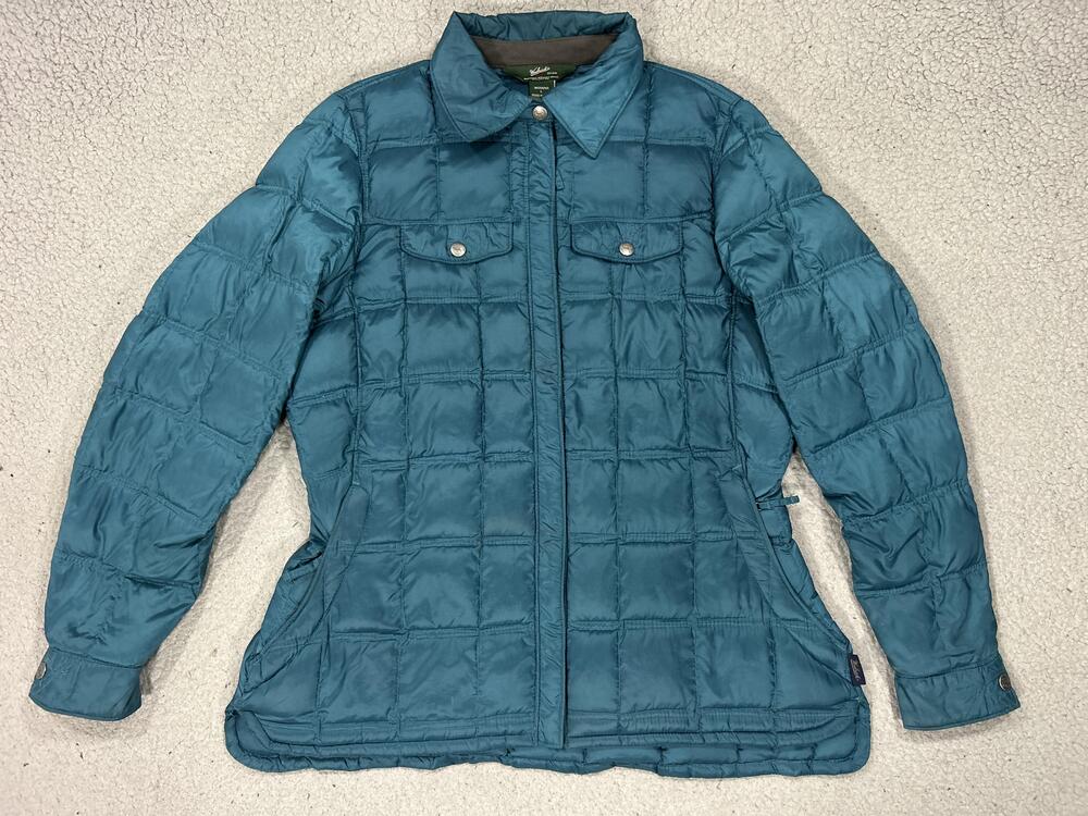 Woolrich Jacket Women Large Blue Down Puffer Quilted Hiking Packable lightweight